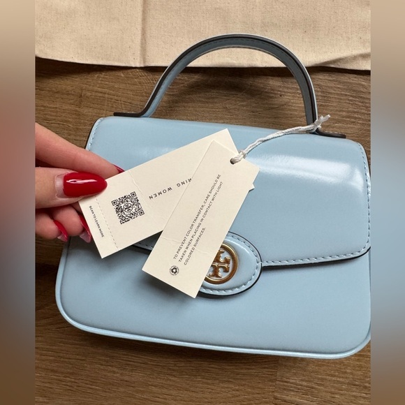 NWT Tory Burch Pale Blue Small Robinson Spazzolato Top Handle Bag - Picture 5 of 11